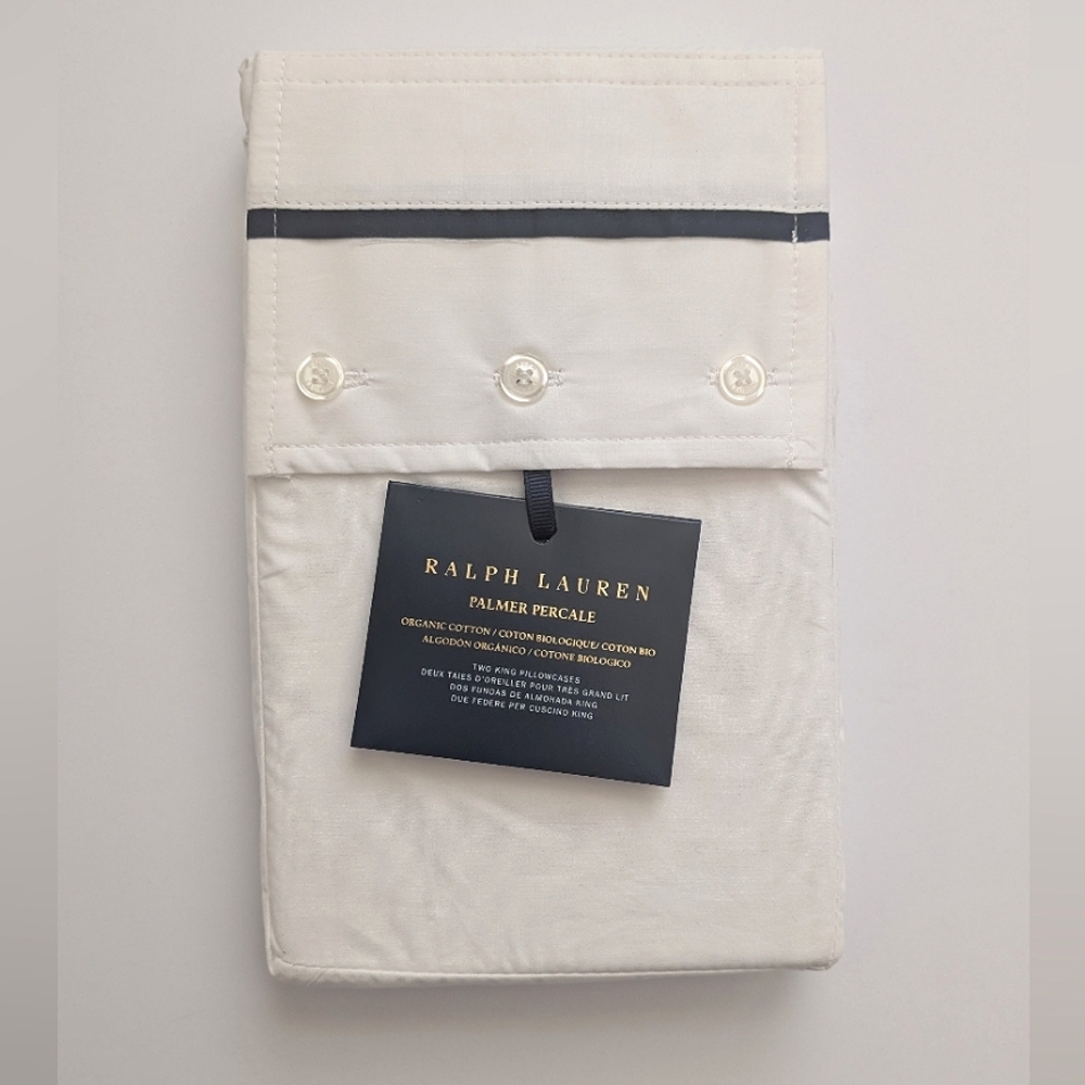 Ralph Lauren Palmer Percale Organic King Pillowcases Pkg of 2 Polo Navy NWT